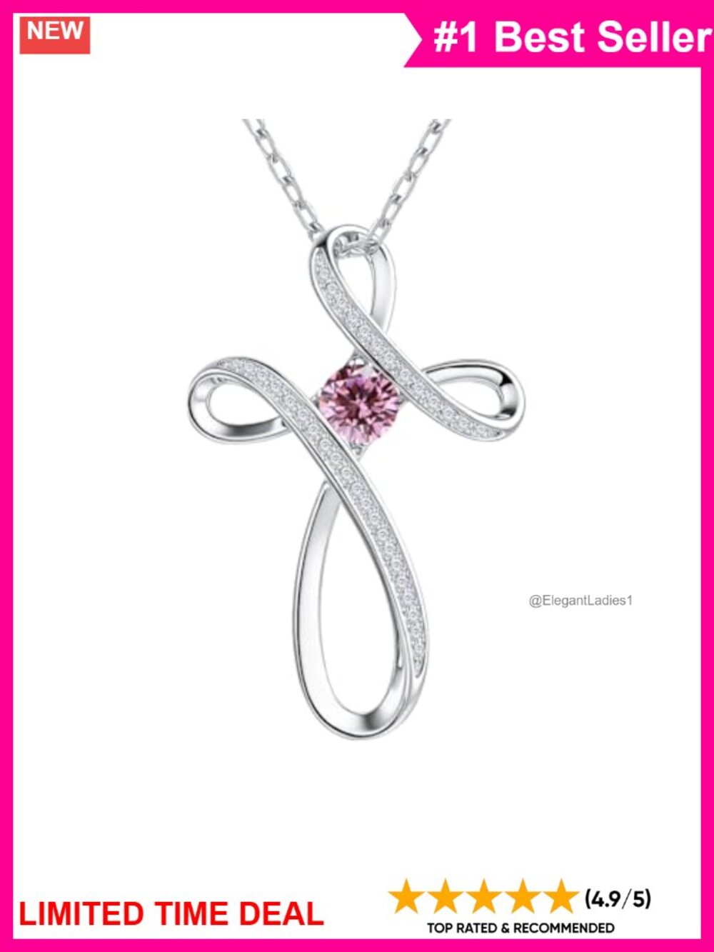 925 Sterling Silver Cross Necklace CZ Birthstone Pendant Faith Gift